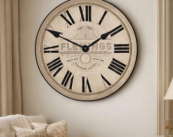 Flemings clock, 8 sizes!!, EXTRA quiet mechanism, lifetime warranty, optional to add your words, large wall clock
