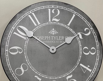 Gray & White Wall Clock, 8 sizes!!, EXTRA quiet mechanism, lifetime warranty, optional to add your words, large wall clock