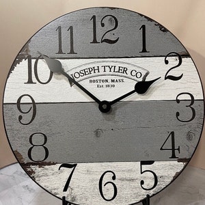 Barnwood Gray & White Wall Clock, 8 sizes!!, EXTRA quiet mechanism, lifetime warranty, optional to add your words, large wall clock