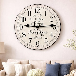 I Can Do All Things Wall Clock, 8 sizes to choose, Made in USA, Lifetime Warranty, Very QUIET,