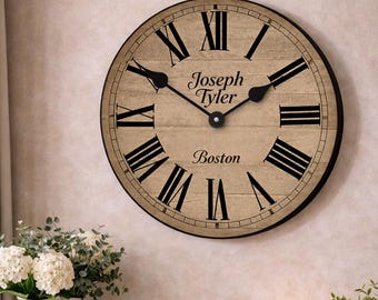 Parson Wood Wall Clock, 8 sizes!!, EXTRA quiet mechanism, lifetime warranty, optional to add your words, large wall clock