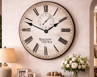 Ivory Alston clock, 8 sizes!!, EXTRA quiet mechanism, lifetime warranty, optional to add your words, large wall clock