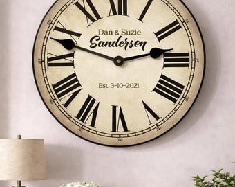 Personalized Anniversary Clock , 8 sizes to choose, Made in USA, Lifetime Warranty, Very QUIET, Free Personalization