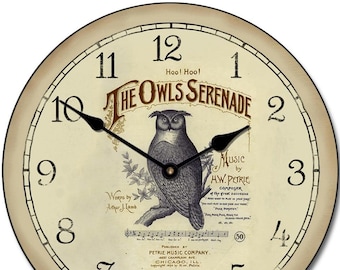 Owl Serenade Wall Clock, 8 Sizes, Lifetime Warranty, Quiet, Non-Ticking