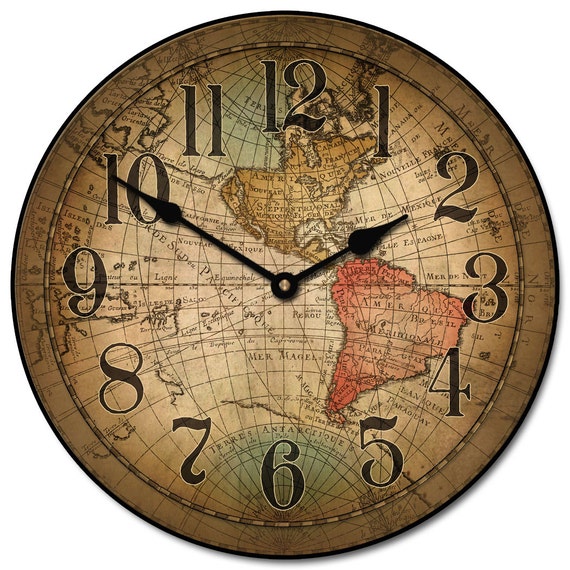 No continents' names Color Wood World Time Non Ticking Silent Wall Clock Map 