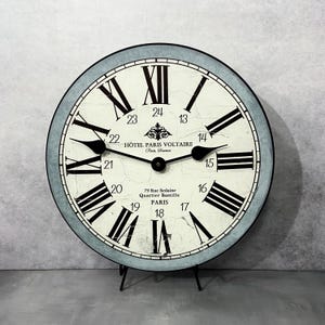 Hotel Paris Voltaire Blue Wall Clock, 8 sizes to choose, Made in USA, Lifetime Warranty, Very QUIET, Free to customize