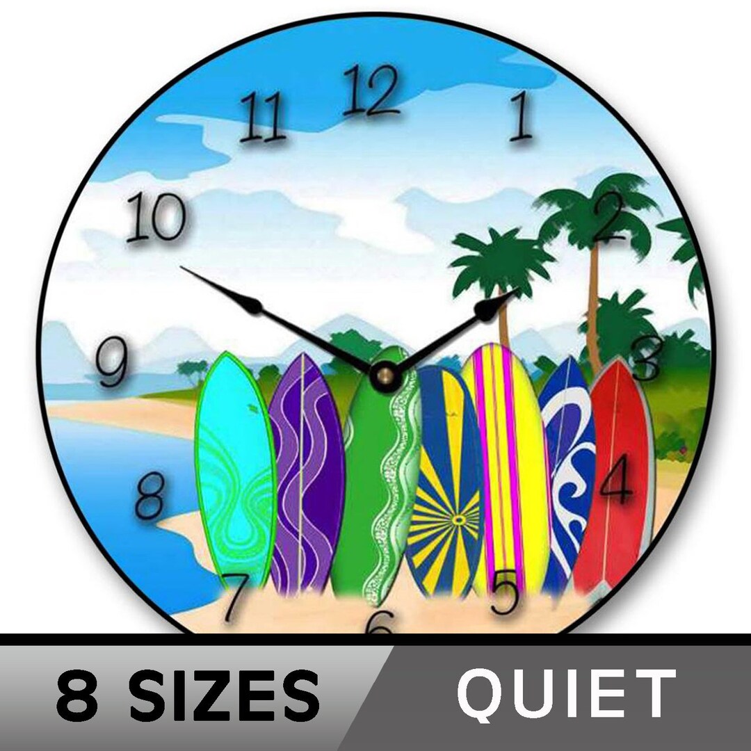 Surfboard Wall Clock, Beach Clock, Large Wall Clock, Choose From 8