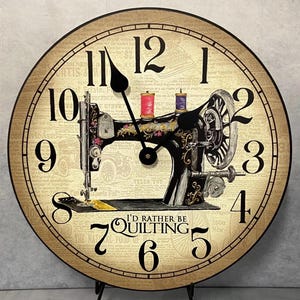 I'd Rather Be Quilting Wall Clock, 8 Sizes, Lifetime Warranty, Quiet, Non-Ticking, Free Personalization, Made in the USA