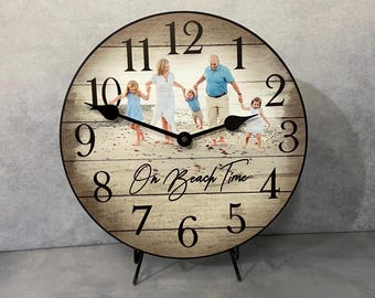 Personalized Blonde Wood  Photo Wall Clock, 8 sizes!!, EXTRA quiet mechanism, lifetime warranty, optional to add your words,