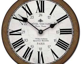 Hotel Voltaire Brown Clock, 8 sizes to choose, Made in USA, Lifetime Warranty, Very QUIET, Free to customize. large wall clock