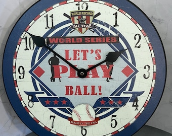 Baseball World Wall Clock, 8 sizes to choose, Made in USA, Lifetime Warranty, Very QUIET, Free to customize