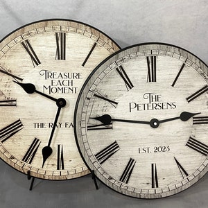 Personalized Family clock, large wall clock, Choose from 8 sizes. extra QUIET mechanism.
