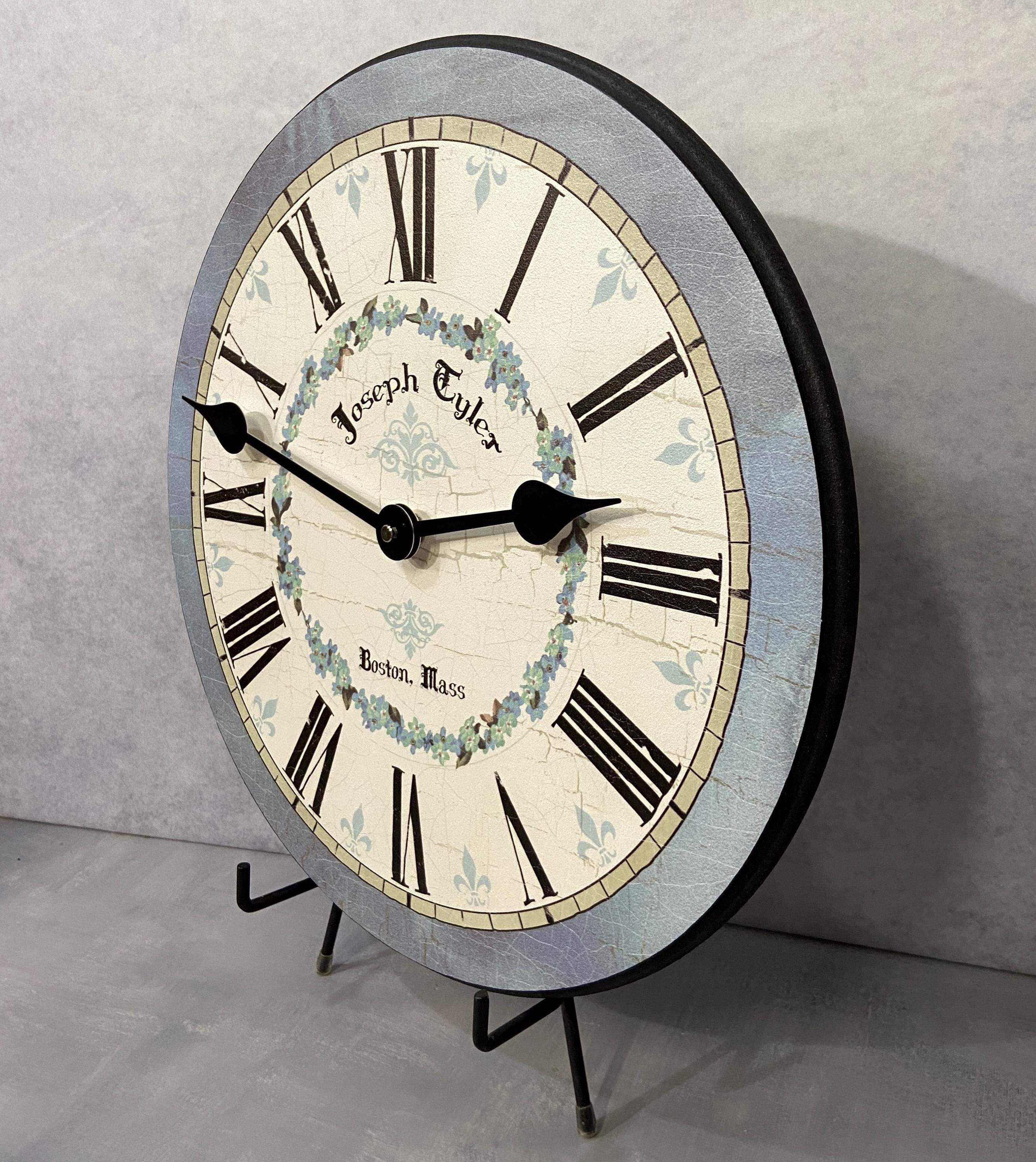 Blue Flower Wall Clock, 8 Sizes!!, EXTRA Quiet Mechanism, Lifetime