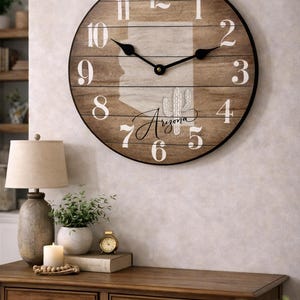 Arizona (or any state) Wall Clock, 8 sizes!!, EXTRA quiet mechanism, lifetime warranty, optional to add your words, large wall clock