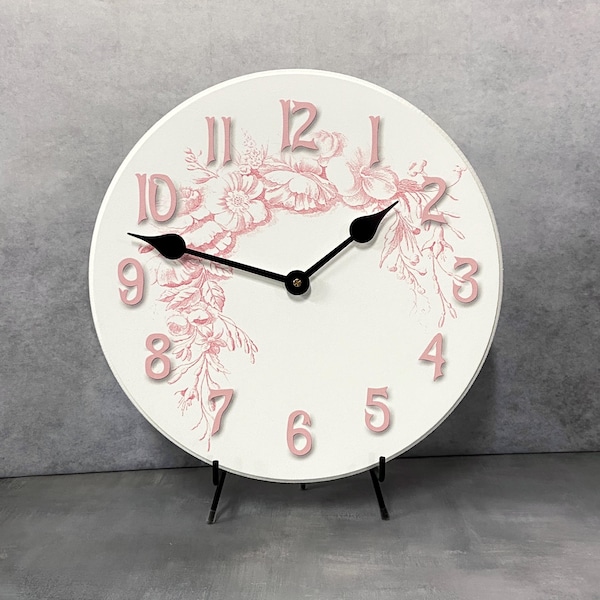 Reloj de pared Shabby Chic rosa, 8 tamaños para elegir, fabricado en EE. UU., garantía de por vida, muy silencioso, se puede personalizar gratis