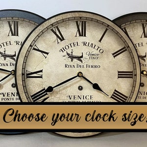 Italian Hotel Wall Clock, Choose from 8 sizes, QUIET mechanism, LIFETIME Warranty, customizeable, 3 colors