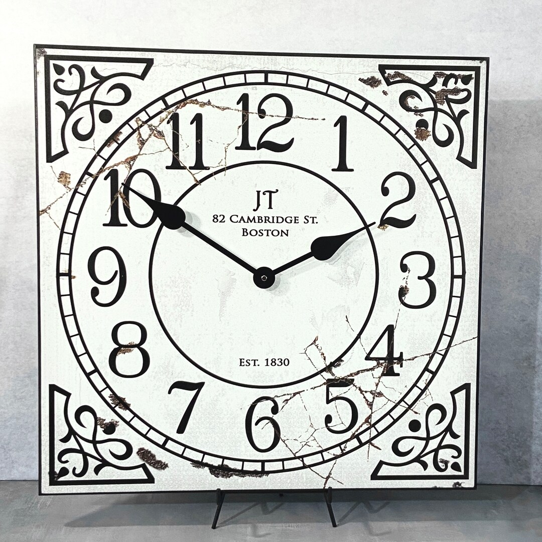 Rusty Square White Wall Clock Etsy