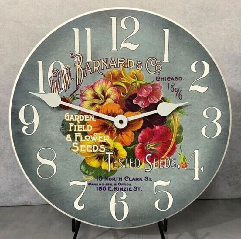 Garden Seeds Clock Wall Clock 2, 8 sizes, EXTRA quiet mechanism, lifetime warranty, optional to add your words, large wall clock image 1