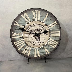 Wine Barrel Lid Blue Clock, large wall clock, Choose from 8 sizes. extra QUIET mechanism, LIFETIME Warranty, We can add YOUR words.