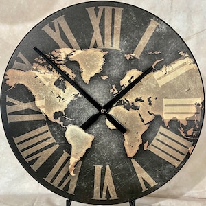 Industrial Map Wall Clock, 8 sizes to choose, Made in USA, Lifetime Warranty, Very QUIET