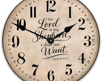 The Lord is my shepherd Wall Clock, 8 sizes to choose, Made in USA, Lifetime Warranty, Very QUIET,