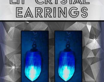 "Blau leuchtende ""Crystal"" Ohrringe mit Sterling Silber Haken, LED."