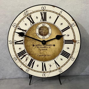 Hotel St. James Wall Clock, 8 sizes!!, EXTRA quiet mechanism, lifetime warranty, optional to add your words, large wall clock