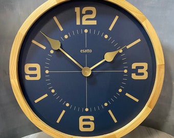 Blue Estato Birch Frame Wall Clock, Choose one of 4 sizes, Add logo or words, VERY Quiet, Lifetime Warranty,