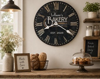 Personalized Bakery Wall Clock | 8 sizes!!, EXTRA quiet mechanism, lifetime warranty, optional to add your words, large wall clock