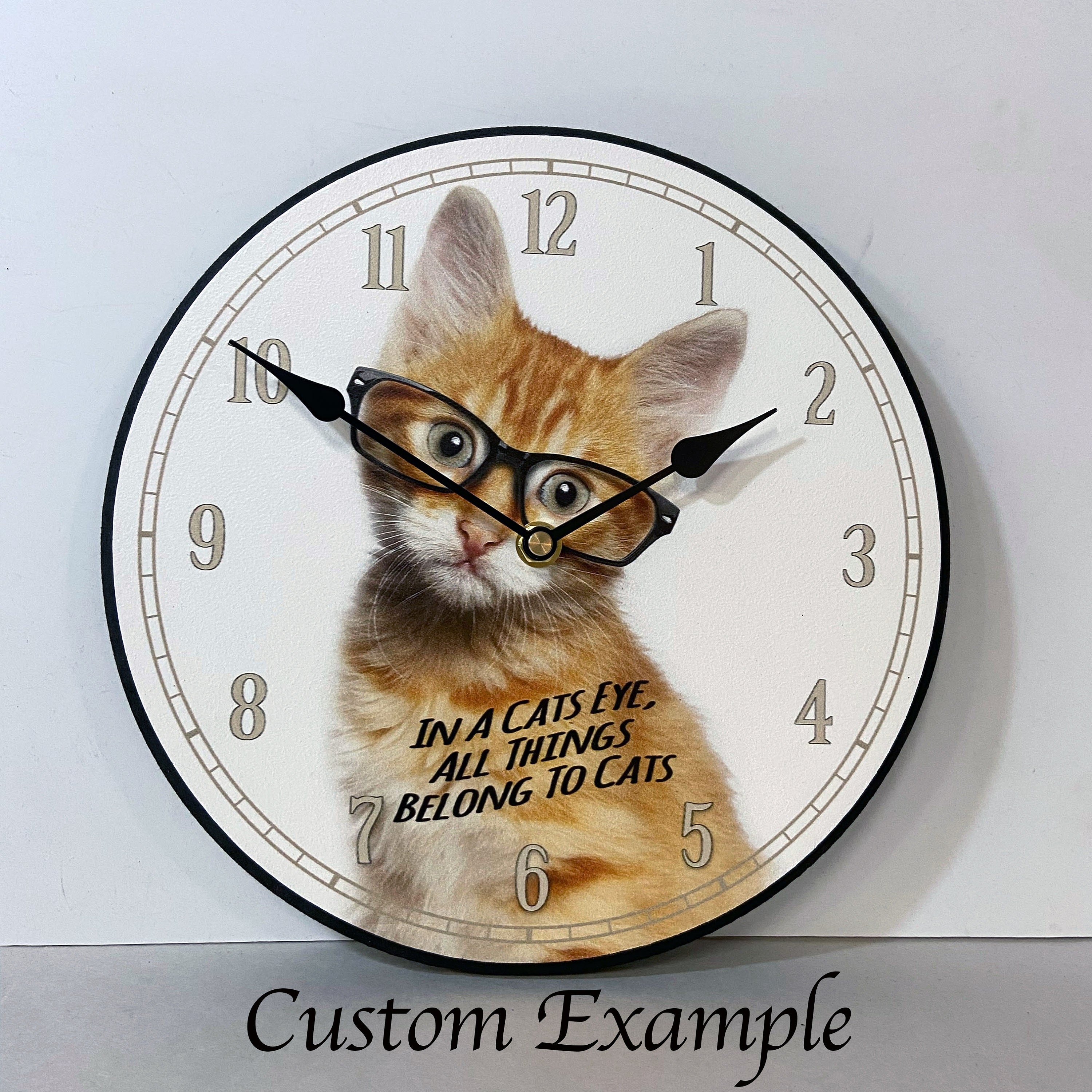 Human Cat Clock Cat Wall Clock, 8 Sizes to Choose, Made in USA, Lifetime Warranty, Very ...