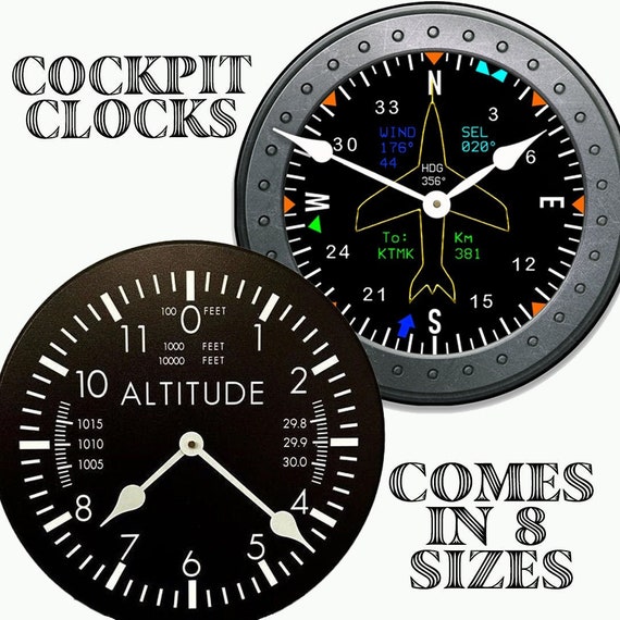 Cockpit Wall Clock- 8 SIZES, LIFETIME WARRANTY- Quiet Non-ticking
