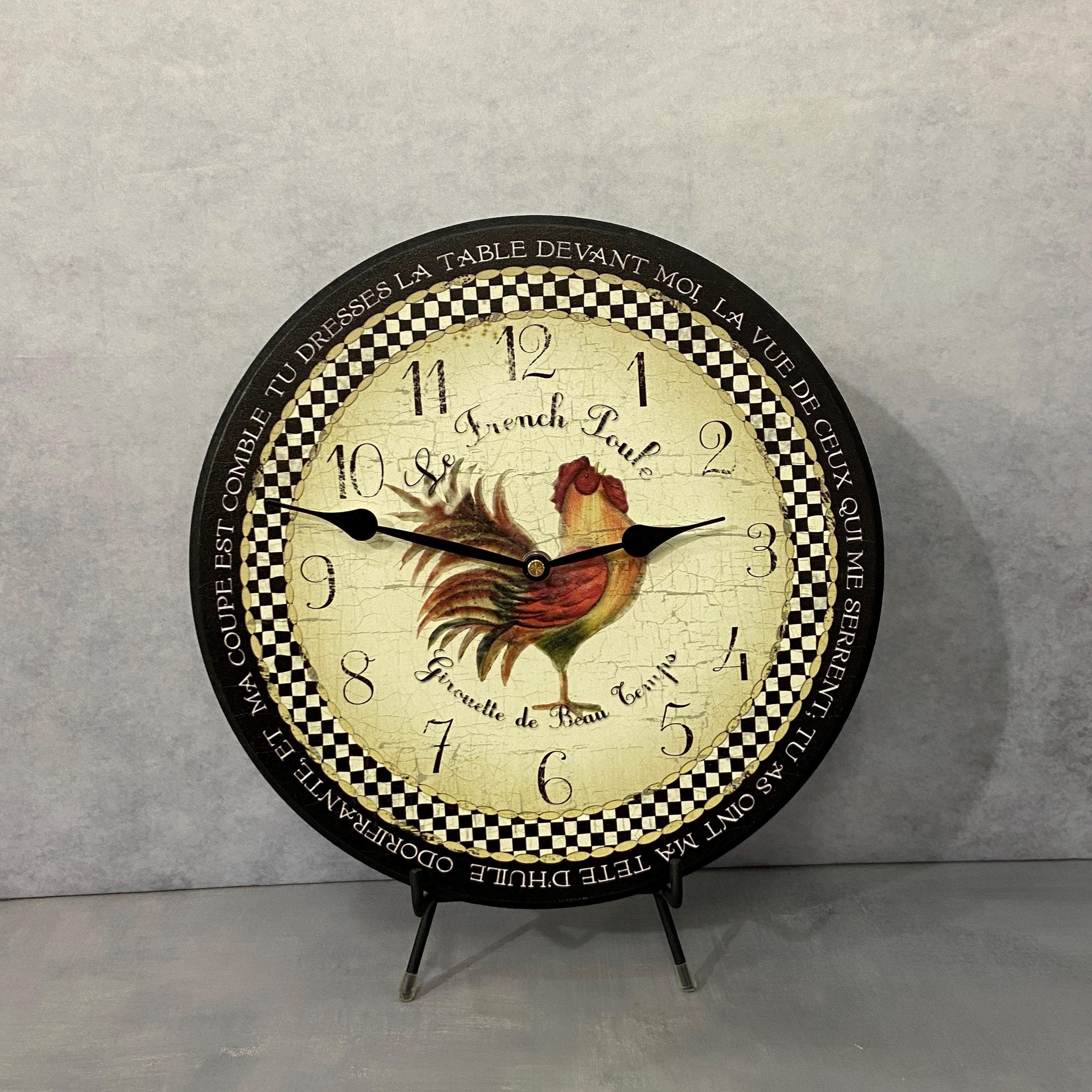 Romantic Rooster Black Wall Clock, 8 Sizes, Lifetime Warranty, Quiet, Non-Ticking, Free Personalization, Made in the USA