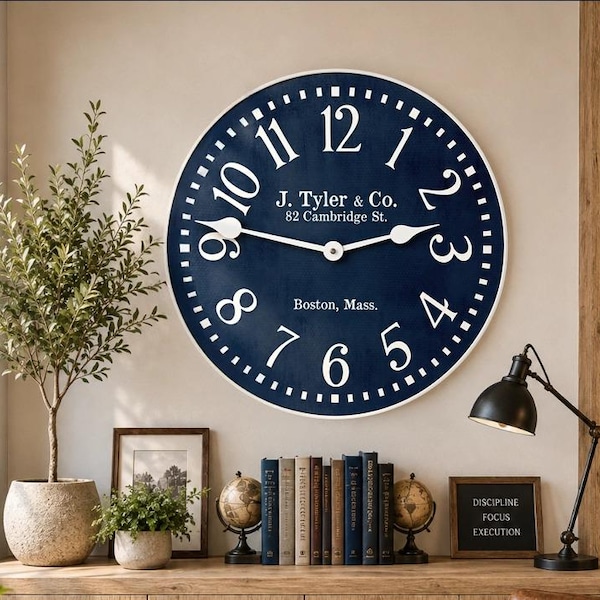 Navy Blue Wall Clock, 8 sizes!!, EXTRA quiet mechanism, lifetime warranty, optional to add your words, large wall clock