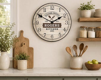 Welcome Kitchen Wall Clock | 8 sizes!!, EXTRA quiet mechanism, lifetime warranty, optional to add your words, large wall clock