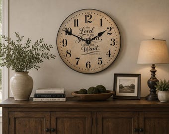 The Lord is my shepherd Wall Clock, 8 sizes to choose, Made in USA, Lifetime Warranty, Very QUIET,