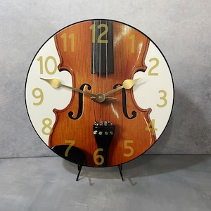 Violin Clock Music clock Made in USA, LIFETIME warranty, 8 sizes, Very Quiet Mechanism Free personalization (add YOUR words)