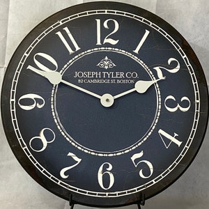 Blue & White Wall Clock, large wall clock, Choose from 8 sizes. extra QUIET mechanism, LIFETIME Warranty, We can add YOUR words.