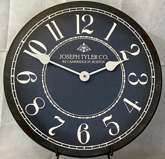 Blue & White Wall Clock, large wall clock, Choose from 8 sizes. extra QUIET mechanism, LIFETIME Warranty, We can add YOUR words.