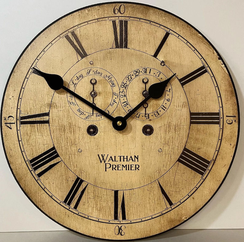 9 Parchment Clocks 2 styles,, 8 sizes, EXTRA quiet mechanism, lifetime warranty, optional to add your words, large wall clock Walthan