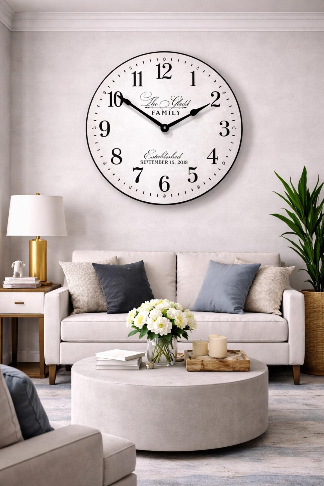 Prescot Clock Image Prescott White Personalized Wall Clock, 8 Sizes!!, EXTRA Quiet ...