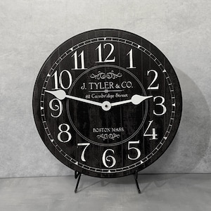 Harbor Black Wall Clock, 8 sizes!!, EXTRA quiet mechanism, lifetime warranty, optional to add your words, large wall clock