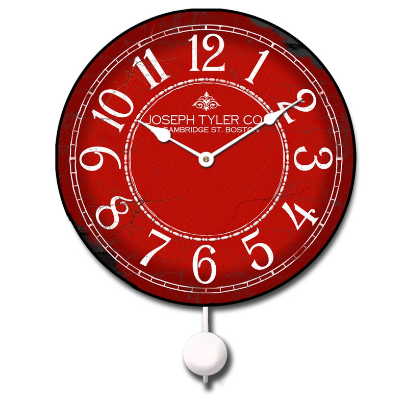 Red & White Pendulum Wall Clock Etsy