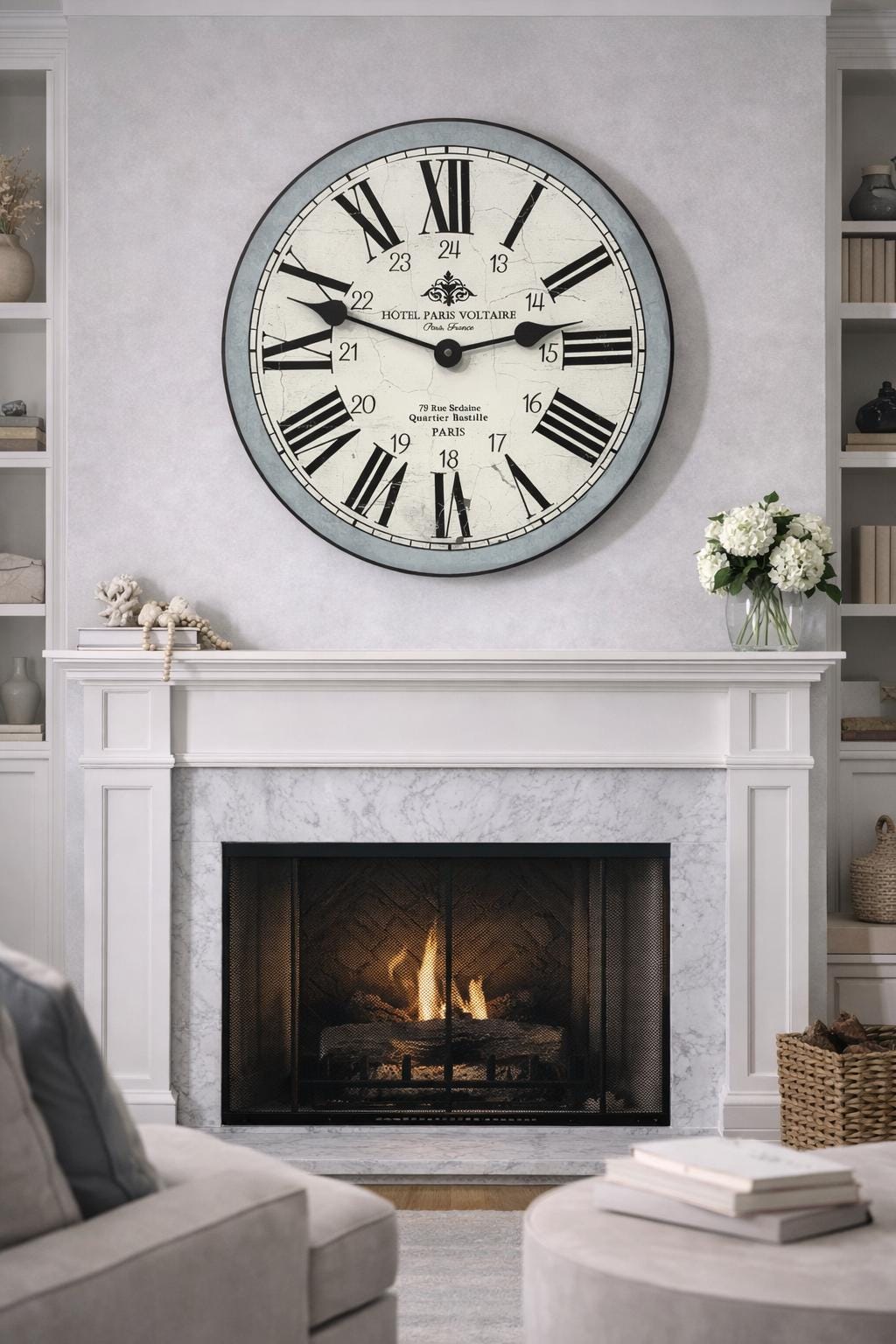 Hotel Paris Voltaire Blue Wall Clock, 8 Sizes to Choose, Made in