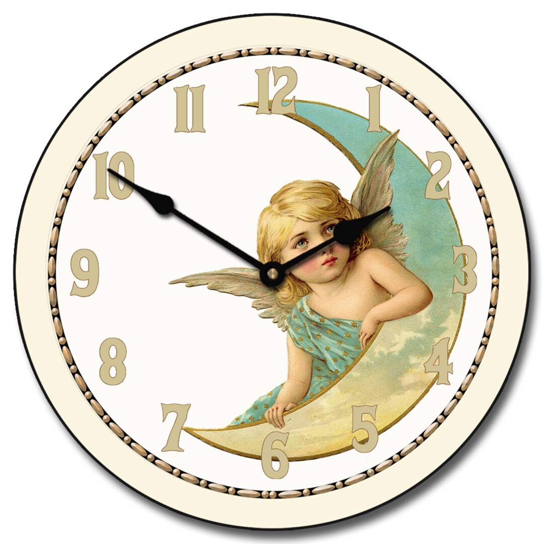 Moon Angel Wall Clock EXTRA QUIET Lifetime Warranty Angel Etsy