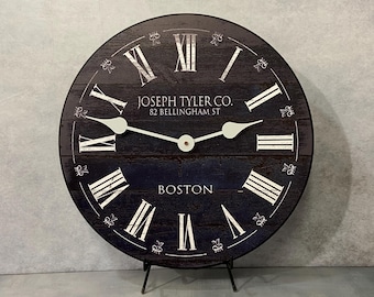 Barnwood Navy Blue Wall Clock, large wall clock, Choose from 8 sizes. extra QUIET mechanism, LIFETIME Warranty, We can add YOUR words.