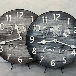 Beach Time Wall Clock, Choose Blue or Gray,  8 sizes, SILENT mechanism, LIFETIME Warranty,  large wall clock