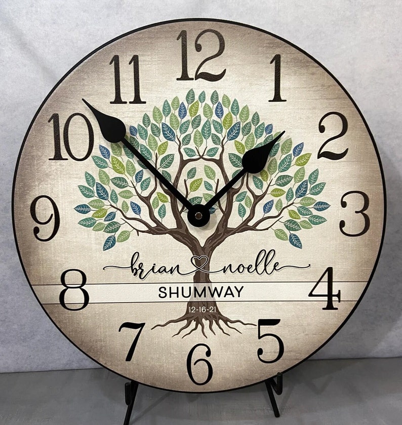 9 Parchment Clocks 2 styles,, 8 sizes, EXTRA quiet mechanism, lifetime warranty, optional to add your words, large wall clock Personalized Tree