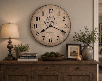 He is Risen Wall Clock, 8 sizes to choose, Made in USA, Lifetime Warranty, Very QUIET,