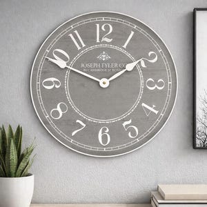 Gray & White Wall Clock, 8 sizes!!, EXTRA quiet mechanism, lifetime warranty, optional to add your words, large wall clock