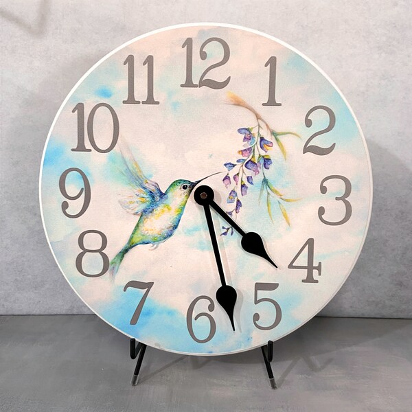 Hummingbird Wall Clock, Comes in 8 sizes, EXTRA QUIET, Lifetime Warranty, Blue Clock, Large wall clock